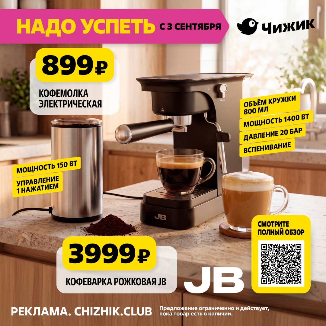 Кофемолка электрическая 899 рублей Чижик 3 сентября